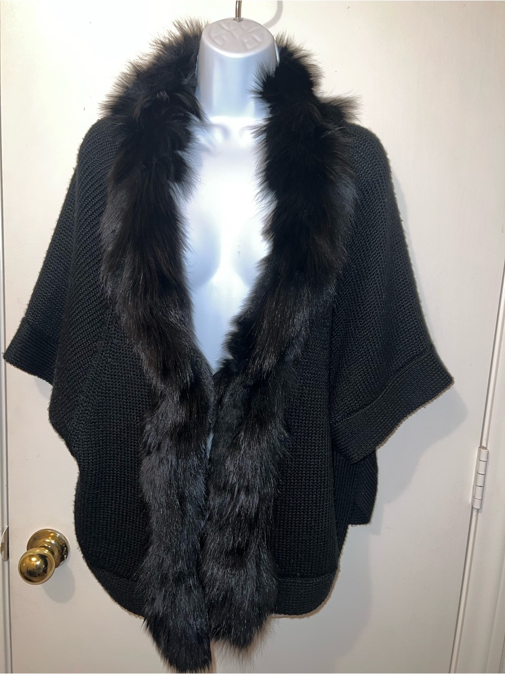 Black Real Fur Trim Knit Women's Sweater